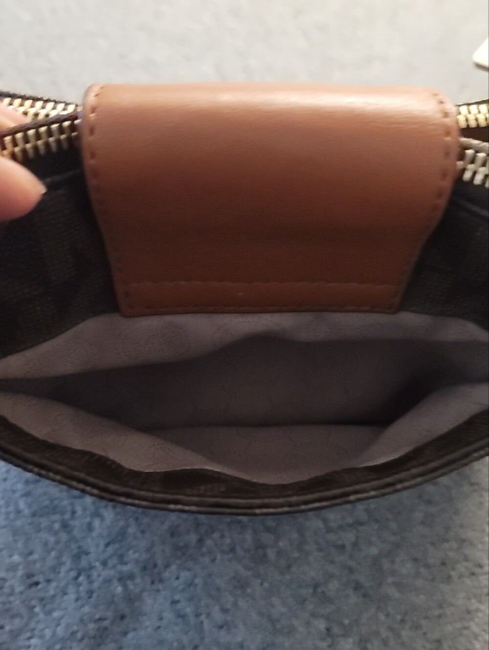 Michael Kors Brown Logo Crossbody with Tan Leather Flap and Gold MK Emblem - Picture 16 of 16
